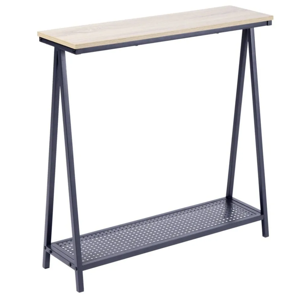 Console 2 niveaux Luffi en bois et métal ajouré noir 78x24xH78,5cm