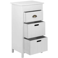 Console 3 tiroirs 1 poignée métal structure bois blanc 39x29xH76cm