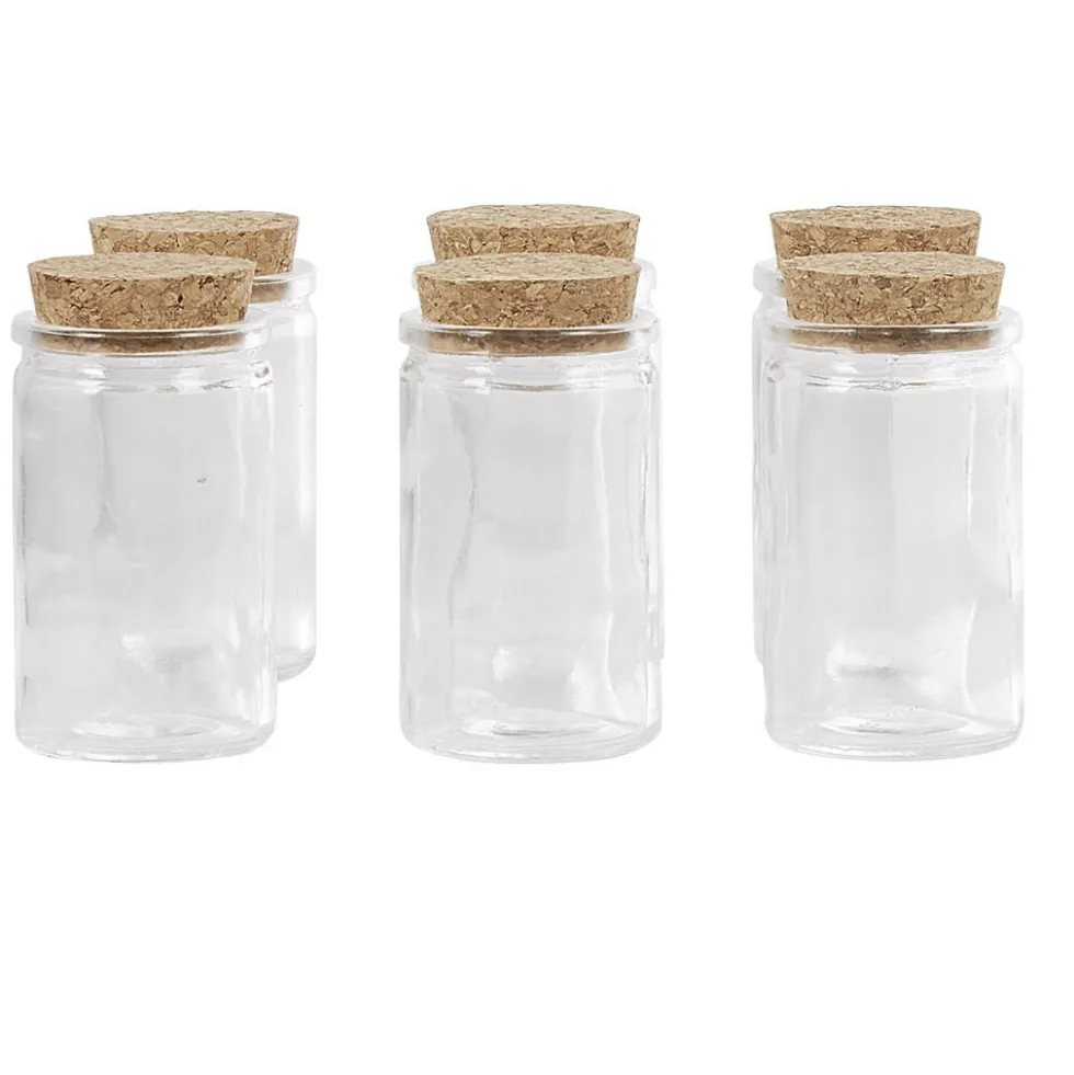 Contenant cylindrique en verre avec bouchon en liège x6