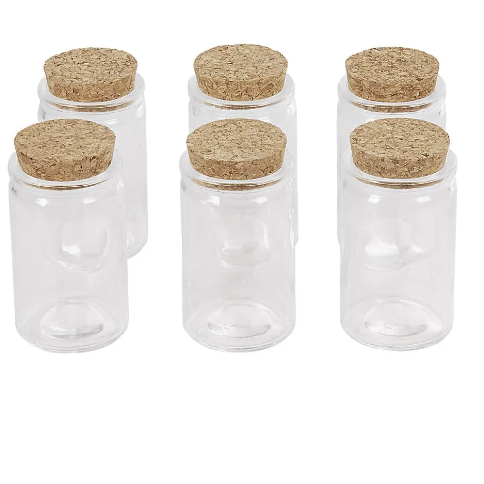 Contenant cylindrique en verre avec bouchon en liège x6