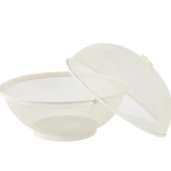 Corbeille à fruits avec cloche métal grillagé blanc crème Ø28,5xH22cm