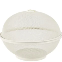 Corbeille à fruits avec cloche métal grillagé blanc crème Ø28,5xH22cm