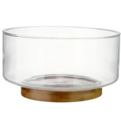 Corbeille à fruits en verre avec base en bambou Ø23xH13cm