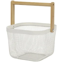 Corbeille à fruits maille métal blanc avec anse naturel