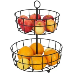 Corbeille à fruits 2 niveaux métal noir Ø28xH38cm