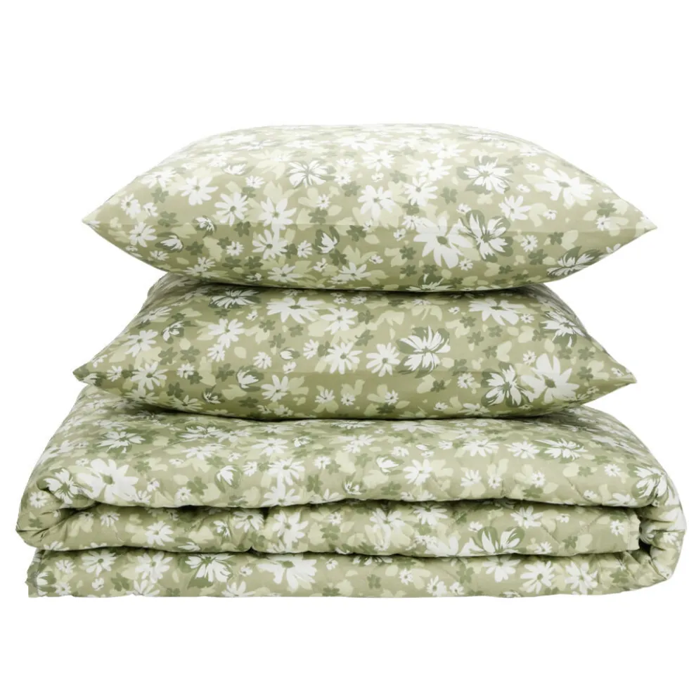 Couette 2 personnes 240x220cm avec 2 taies d'oreiller polyester motif floral vert