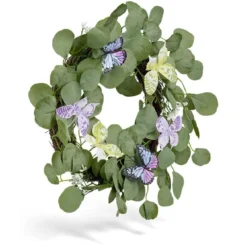 Couronne déco printemps eucalyptus artificiel et papillons Ø45cm