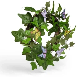 Couronne déco printemps lierre artificiel et papillons Ø45cm