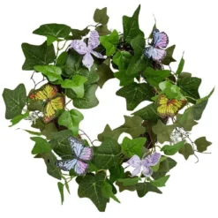 Couronne déco printemps lierre artificiel et papillons Ø45cm