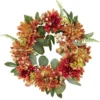 Couronne de fleurs artificielles dahlia et gypsophile orange Ø30cm
