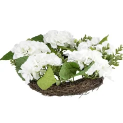 Couronne d'hortensias et feuillage 5 tiges Ø38cm
