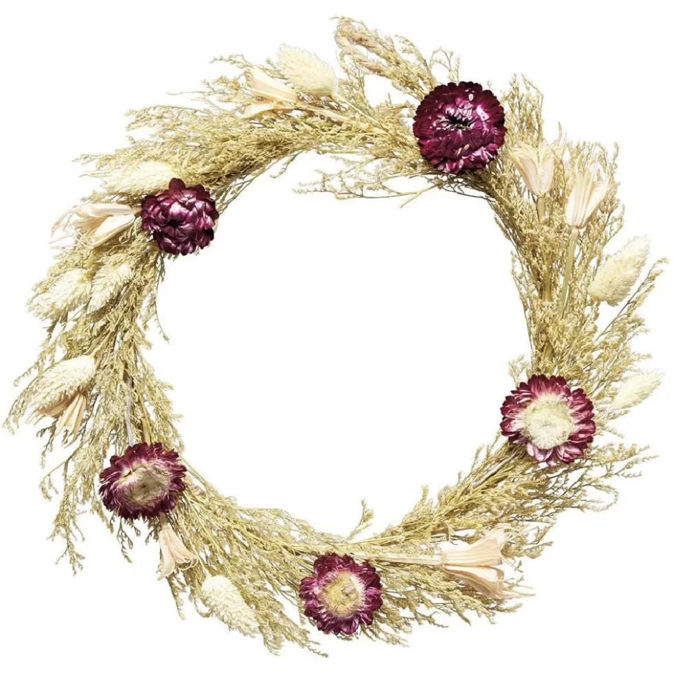 Couronne en paille et fleurs séchées Ø26 cm