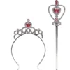 Couronne princesse et baguette magique gris argenté et bleu