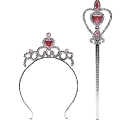 Couronne princesse et baguette magique gris argenté et bleu