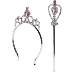 Couronne princesse et baguette magique gris argenté et bleu