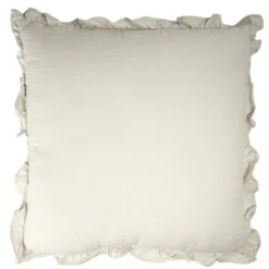 Coussin carré avec volants coton lavé beige 45x45cm