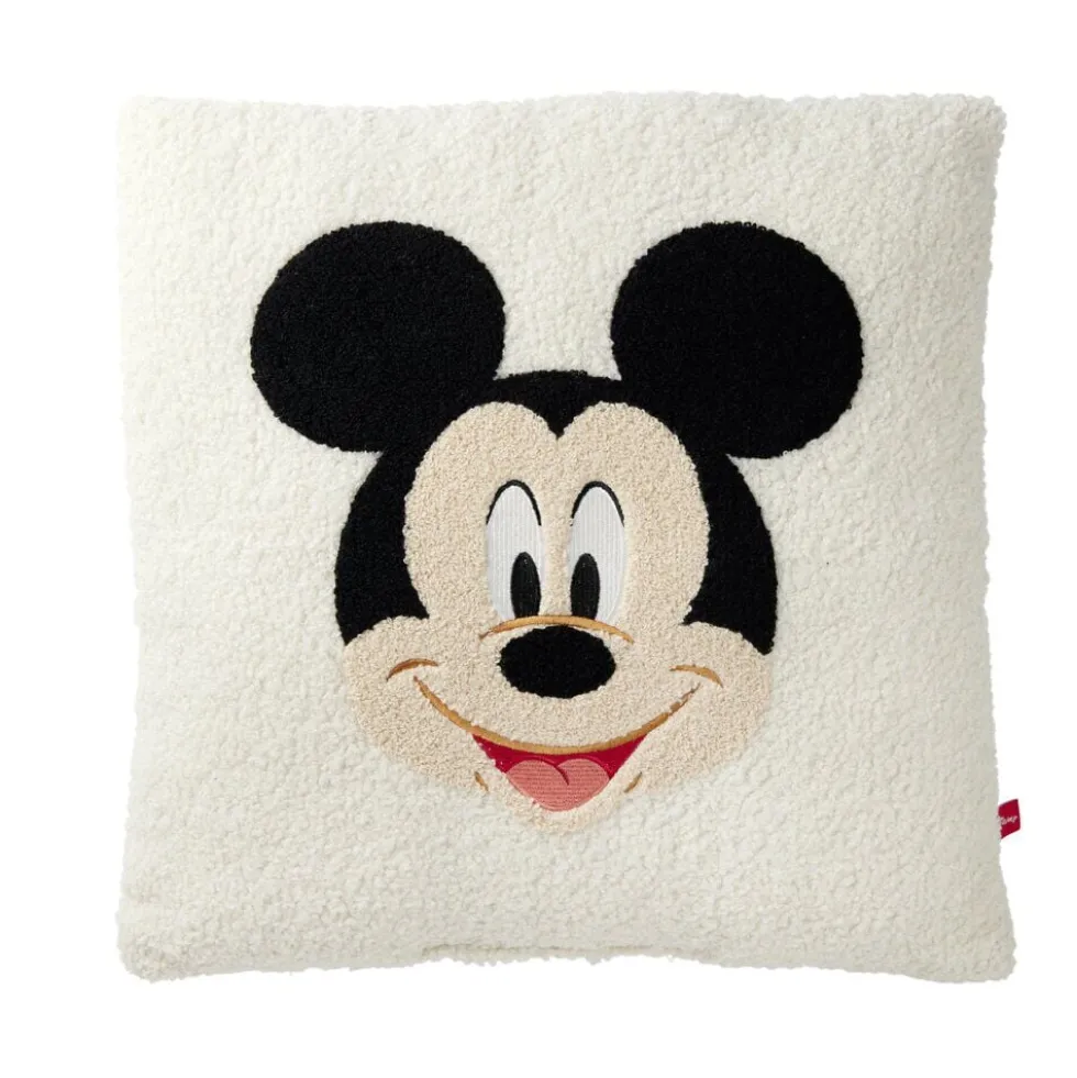 Coussin carré Disney bouclette motif personnage brodé 40x40cm (2 modèles)