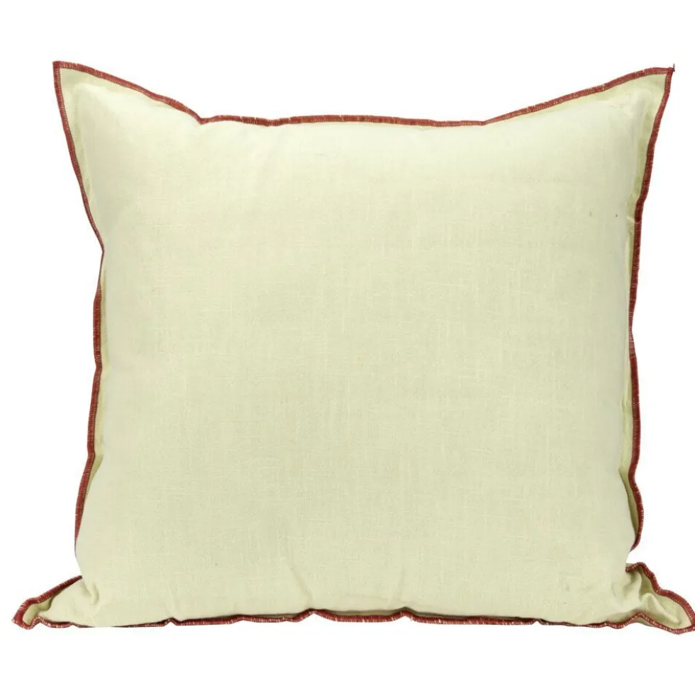 Coussin carré en lin et coton vert bord orange 45x45cm