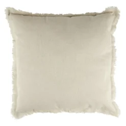 Coussin carré lin Indie contour à franges couleur unie 43x43cm (2 modèles)