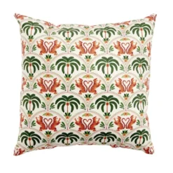 Coussin carré style ethnique motifs palmiers et tigres queues forme coeur 40x40cm
