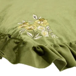 Coussin carré à volant angles fleurs brodées 40x40cm (2 modèles marron ou vert)