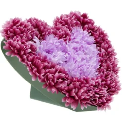 Coussin Chrysanthème artificiel forme coeur violet