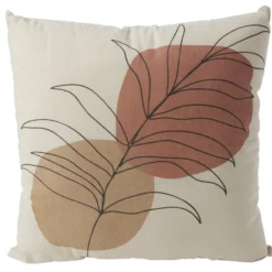 Coussin déco feuille 45x45cm beige et orange