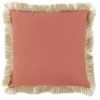 Coussin déco franges jute 45x45cm rouge