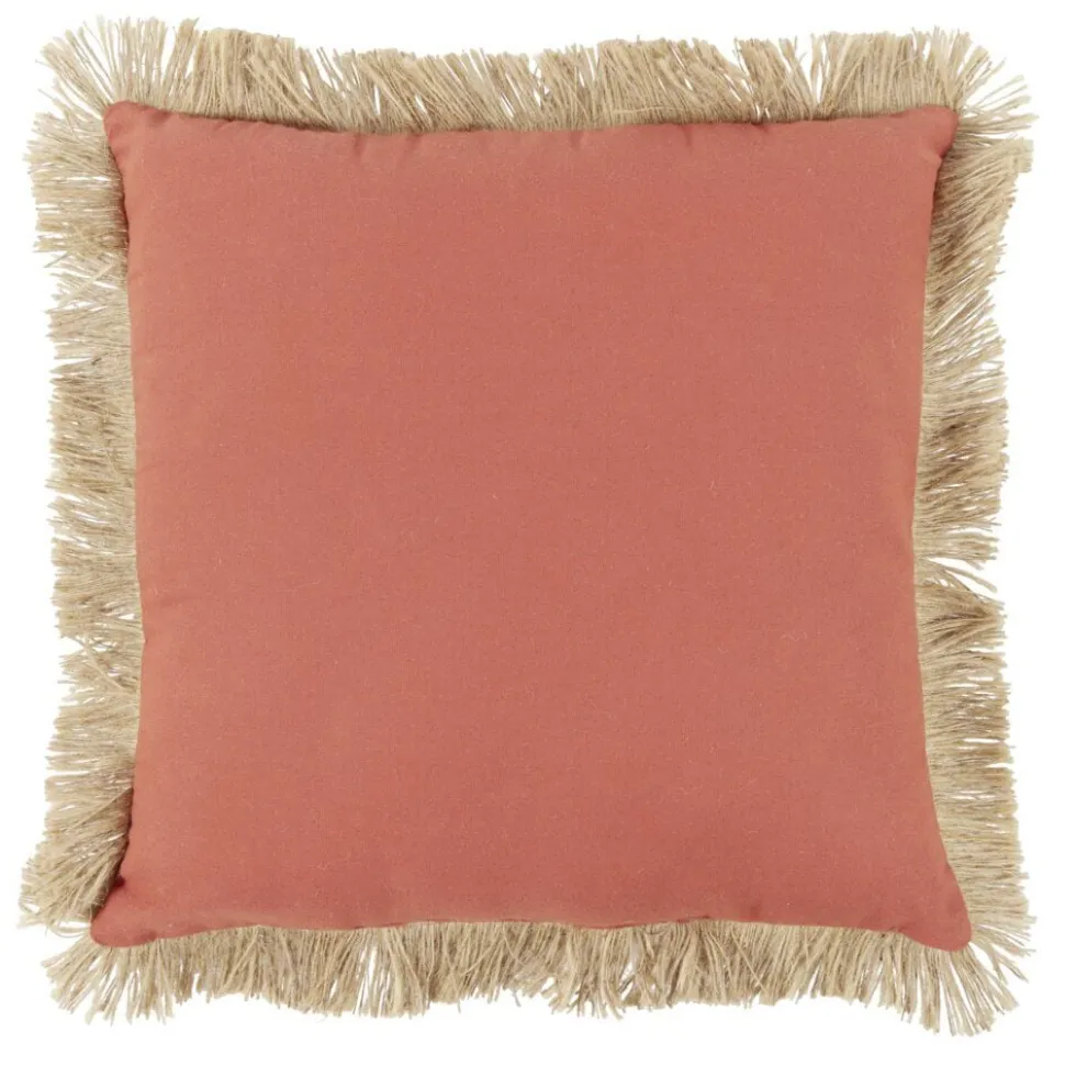 Coussin déco franges jute 45x45cm rouge