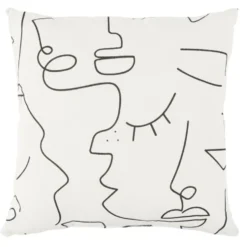 Coussin déco line art visage 45x45cm blanc et noir