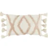 Coussin déco pompon ethnique 30x50cm beige