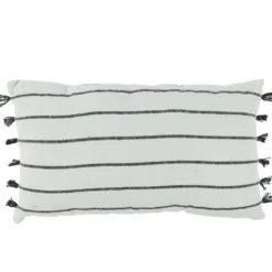 Coussin déco tufté rayures 30x50cm blanc