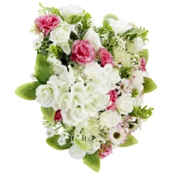 Coussin de fleurs forme coeur - Fleurs artificielles variées - Blanc