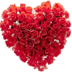 Coussin de fleurs forme coeur - Rose artificielle rouge