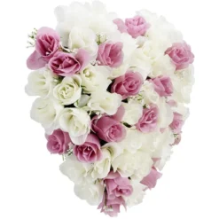 Coussin de fleurs forme coeur - Rose artificielle rose blanc