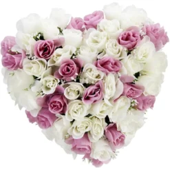 Coussin de fleurs forme coeur - Rose artificielle rose blanc