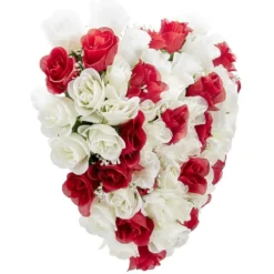 Coussin de fleurs forme coeur - Rose artificielle rouge blanc