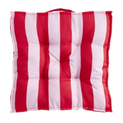 Coussin de sol assise carrée matelassée bayadère rayures roses et rouges 50x50cm