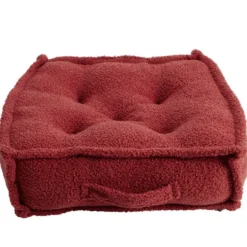 Coussin de sol carré bouclette rouge 45x45cm