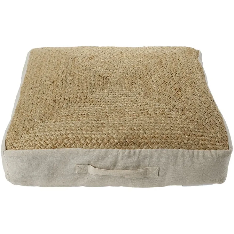 Coussin de sol carré jute 50x50cm beige
