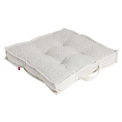 Coussin de sol carré motif feuillage blanc écru 40x40cm
