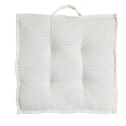 Coussin de sol carré motif feuillage blanc écru 40x40cm
