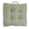 Coussin de sol carré vert sapin motif floral blanc 40x40cm
