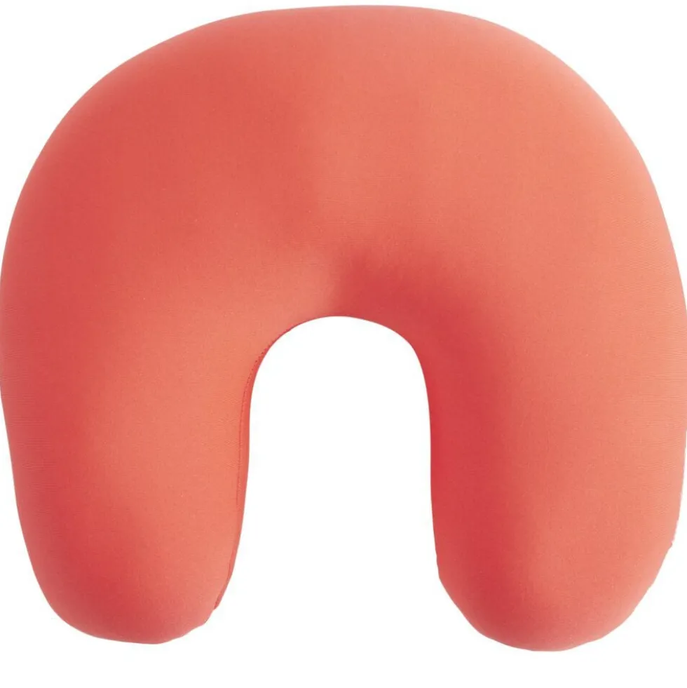 Coussin de voyage microbilles support nuque ergonomique orange 28x28cm
