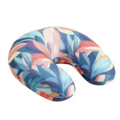 Coussin de voyage microbilles support nuque ergonomique tropical 28x28cm