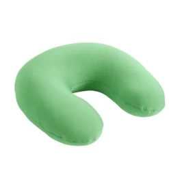 Coussin de voyage microbilles support nuque ergonomique vert 28x28cm
