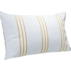 Coussin jacquard rayure bleu clair et marron 50x30cm