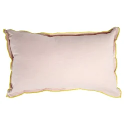 Coussin rectangulaire en lin et coton rose bord orange 30x50cm