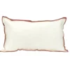 Coussin rectangulaire en lin et coton blanc bord orange 30x50cm