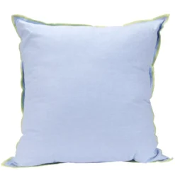 Coussin rectangulaire en lin et coton bleu bord vert 30x50cm